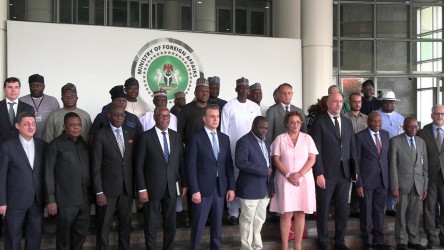 Taraba State Governor, Dr. Agbu Kefas, sixth from left, in a group photograph with members of the diplomatic Corps in Abuja